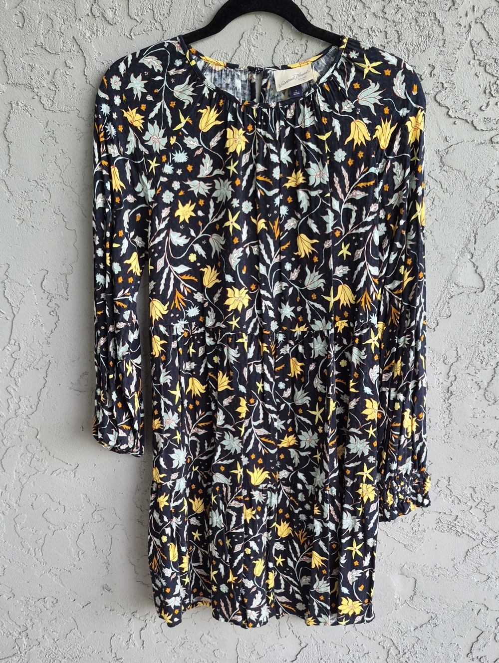 Women’s Black Floral Long-Sleeve Tunic Dress - Yellow & Cream Print